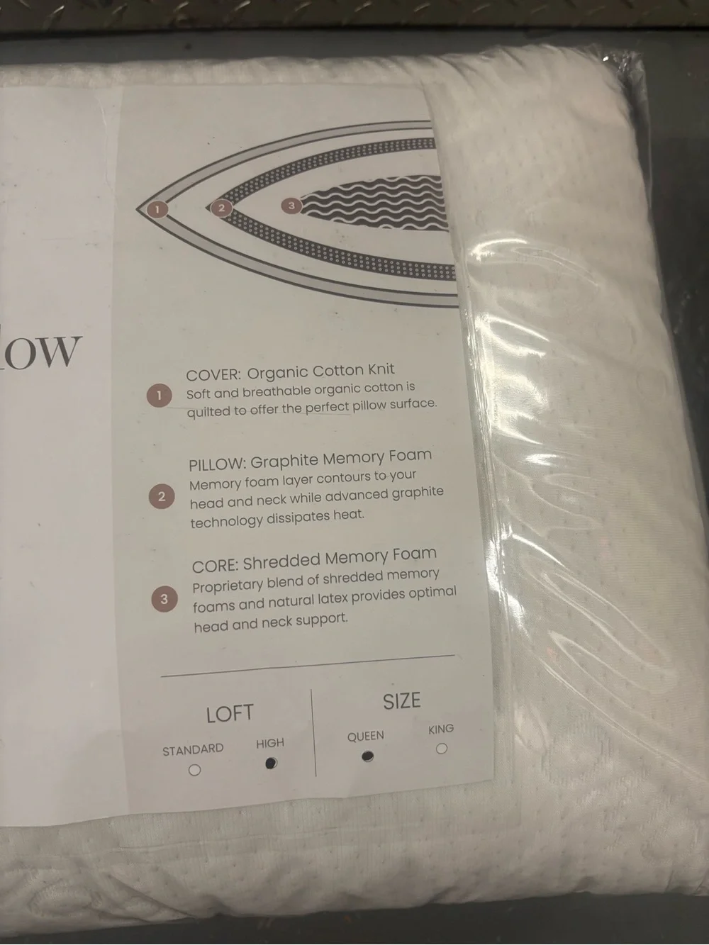 SAATVA GRAPHITE MEMORY FOAM PILLOW QUEEN HIGH LOFT 18x28 New